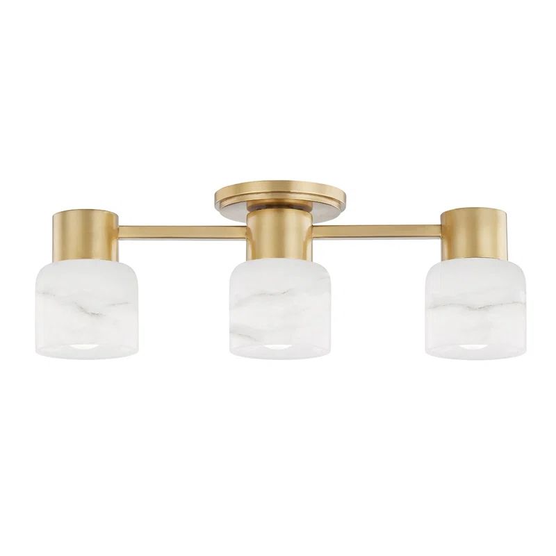 Aged Brass Alabaster Cylinder 3-Light Dimmable Vanity Sconce