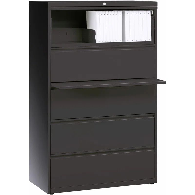 Charcoal 5-Drawer Lockable Lateral File Cabinet with Binder Storage