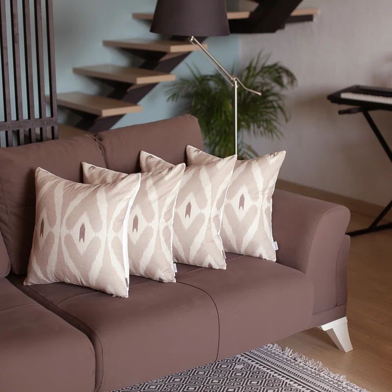 Tortilla Brown Ikat Polyester Euro Pillow Covers, 18" x 18"