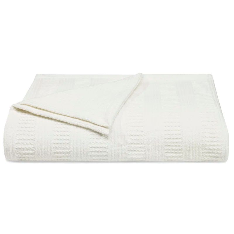 White Twin Ridged Cotton Knitted Blanket