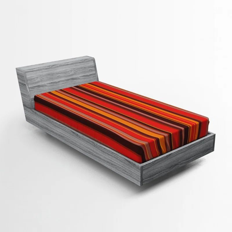 Twin Orange and Caramel Striped Microfiber Fitted Sheet