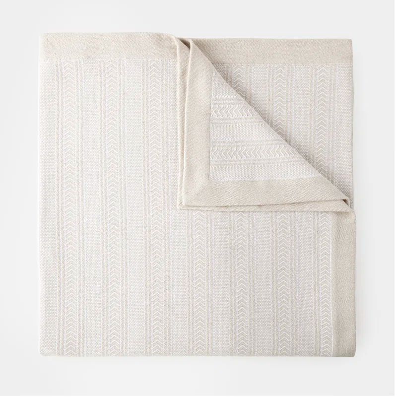 Queen Beige Cotton Linen Woven Throw Blanket