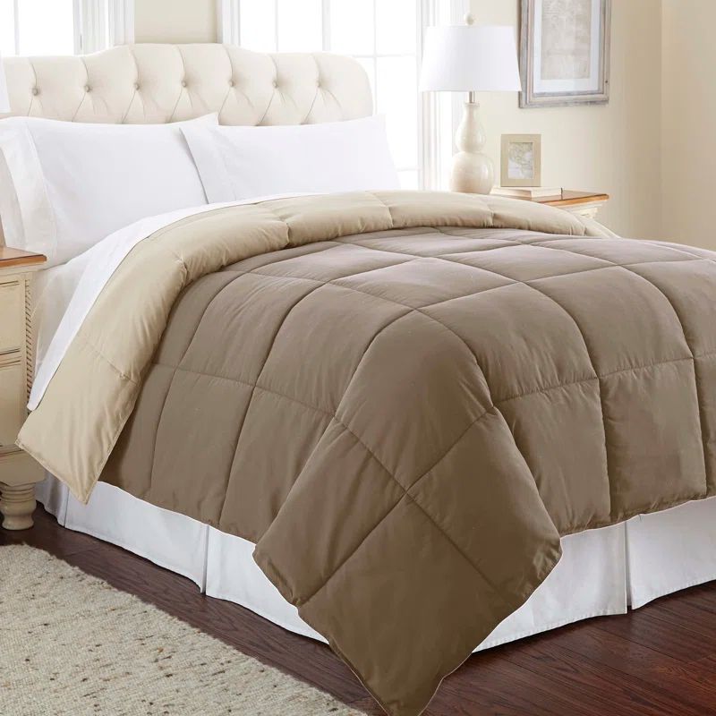 Full Stone and Champagne Reversible Down Alternative Microfiber Comforter Set