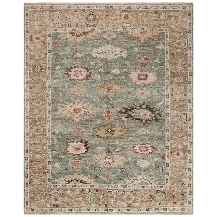 Sage & Taupe Hand-Knotted Wool Oriental Rug, 9' x 12'
