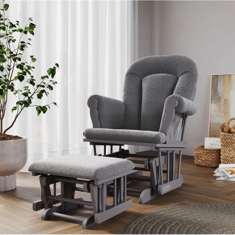 Serene Gliding Rocker and Ottoman in Cool Gray with Dark Gray Cushion