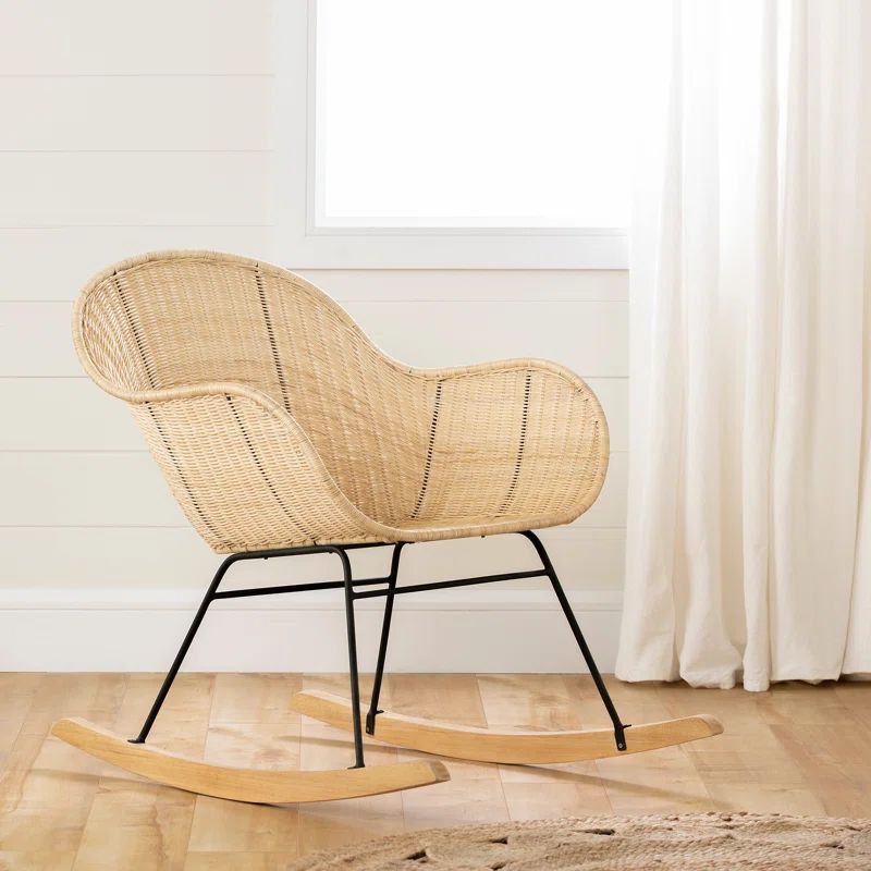 Natural Rattan Bohemian Rocking Chair with Metal Legs