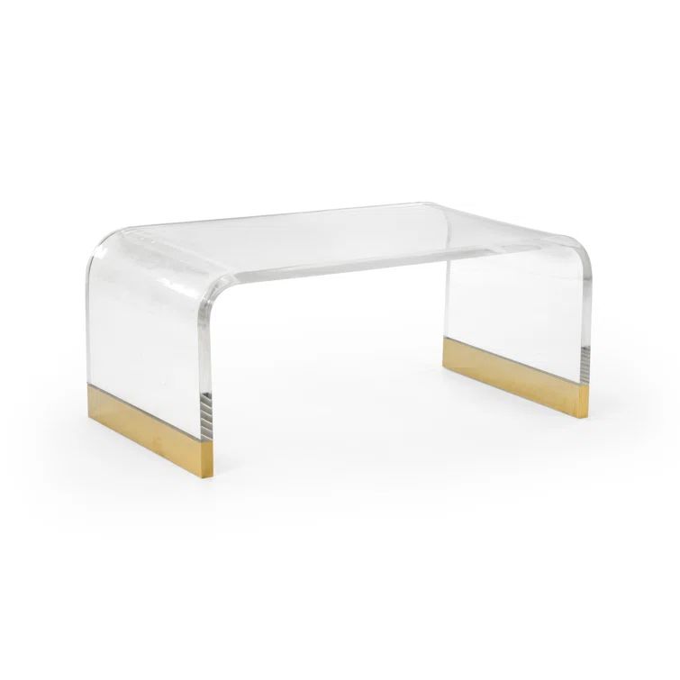 Clear Acrylic Rectangular Coffee Table with Brass Accents
