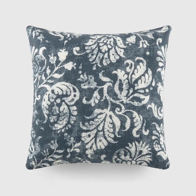 Navy and White Cotton Square Throw Pillow