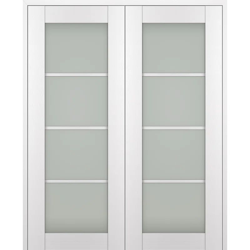 White Pine and Frosted Glass 4 Lite Prehung French Door