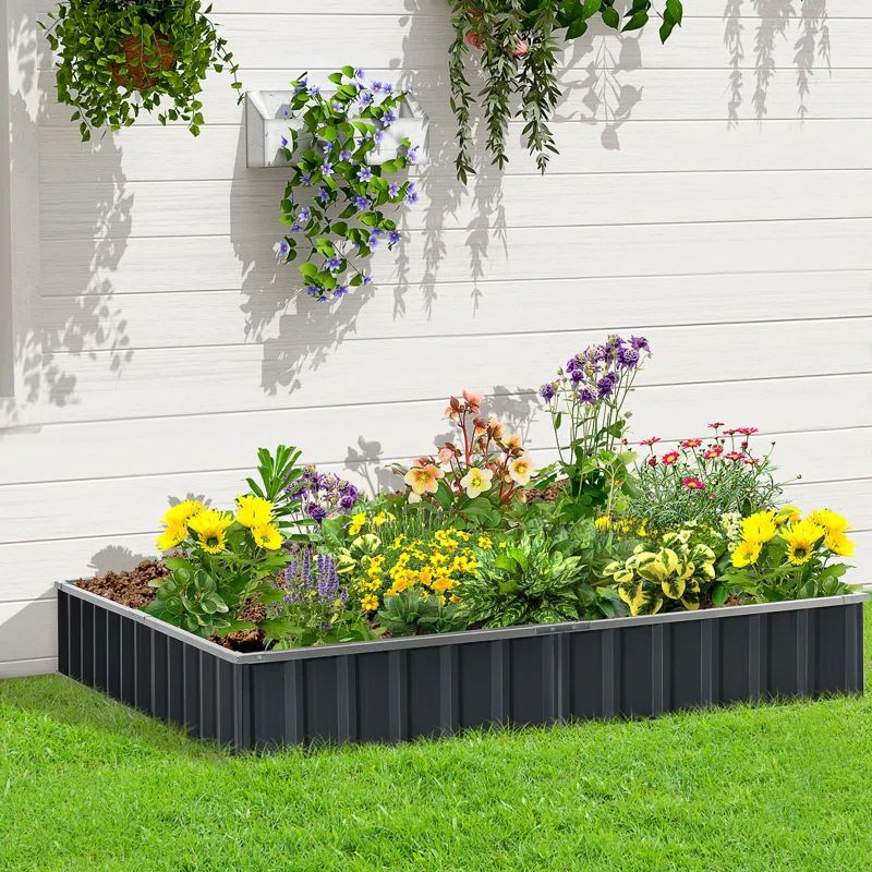 Dark Grey Metal Raised Garden Bed Planter Box