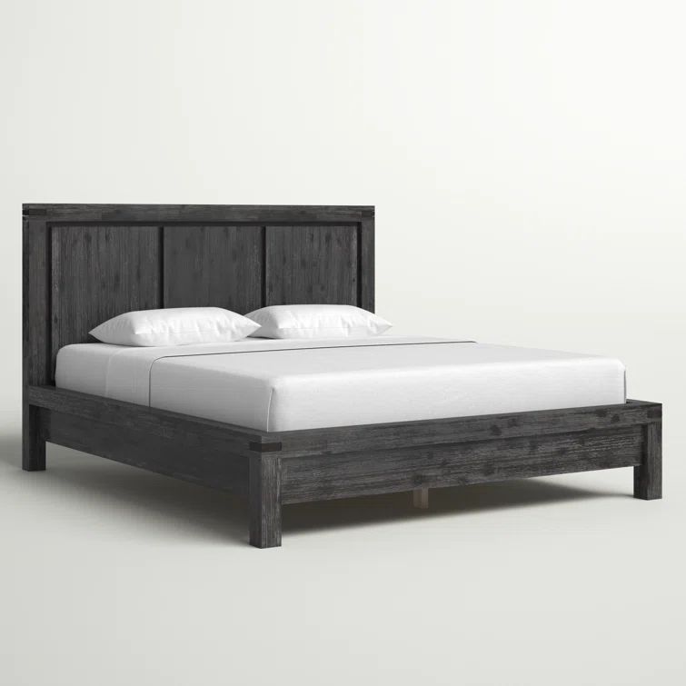 Rustic Graphite Solid Acacia Queen Platform Bed with Storage Drawer