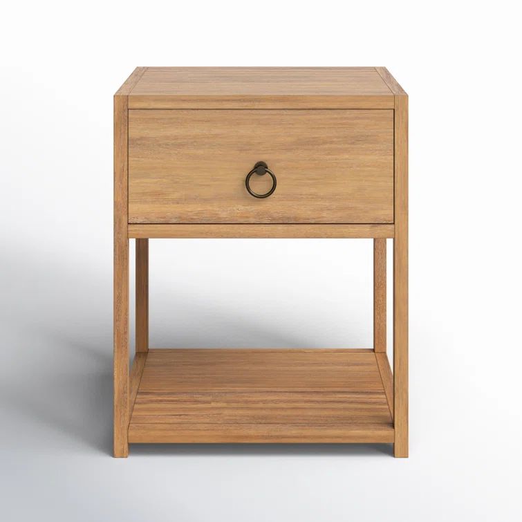 Transitional Modern Natural Wood and Black Metal End Table with Storage