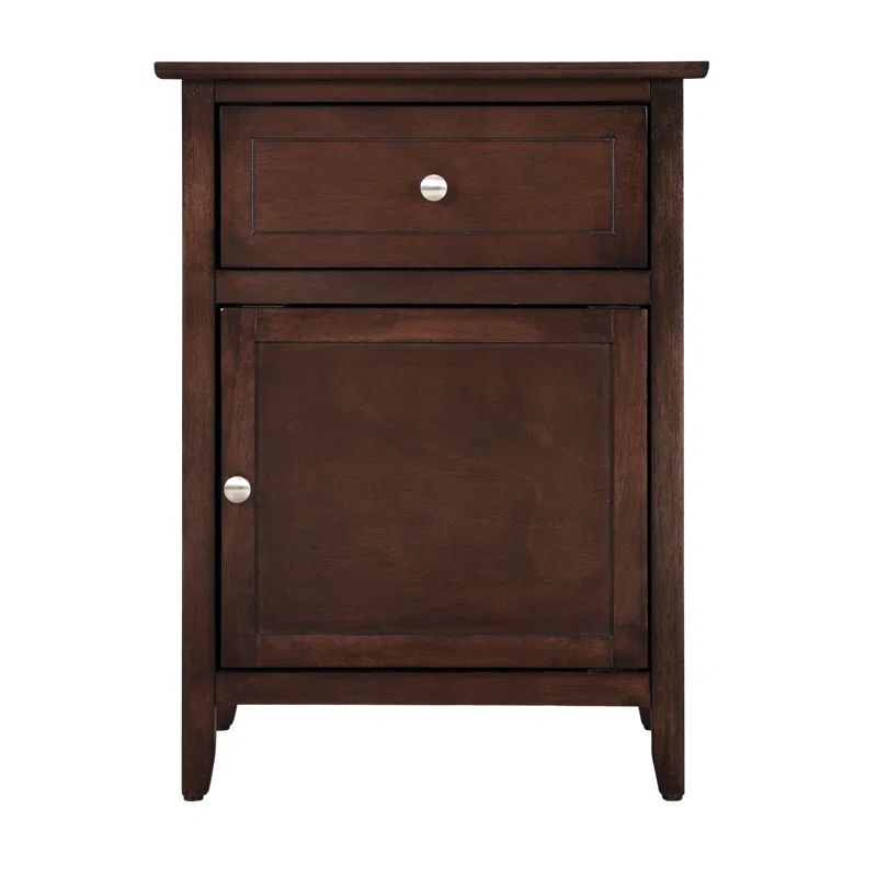 Espresso Elegance Solid & Veneer Wood Nightstand with Nickel Accents