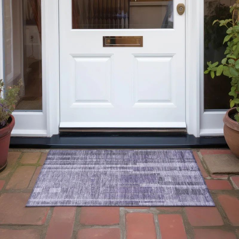 Purple Striped Synthetic Washable Indoor/Outdoor Rug 30" x 20"