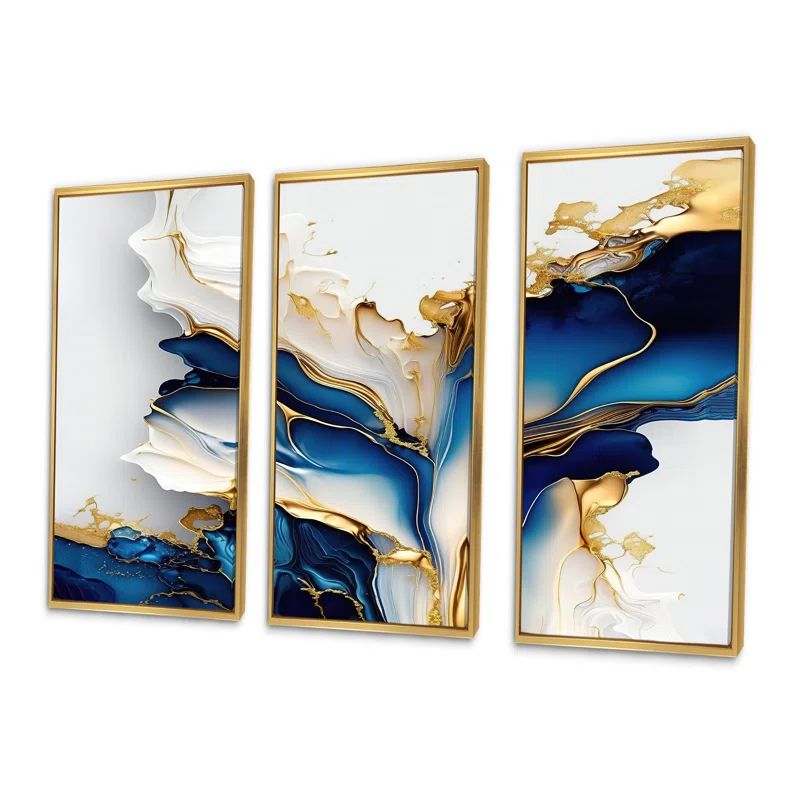 Abstract Geode Gold and Blue Marble Canvas Art Set
