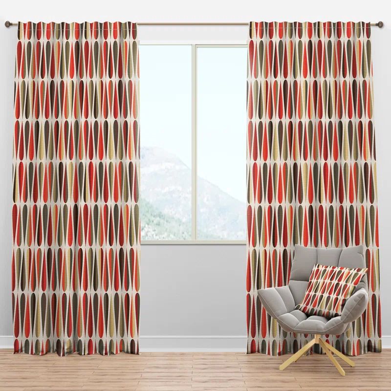 Red Mid-Century Modern Geometric Blackout Curtain Panel