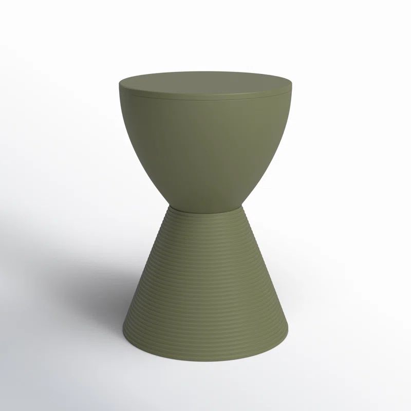 Olive Green Ribbed Polypropylene Hourglass End Table