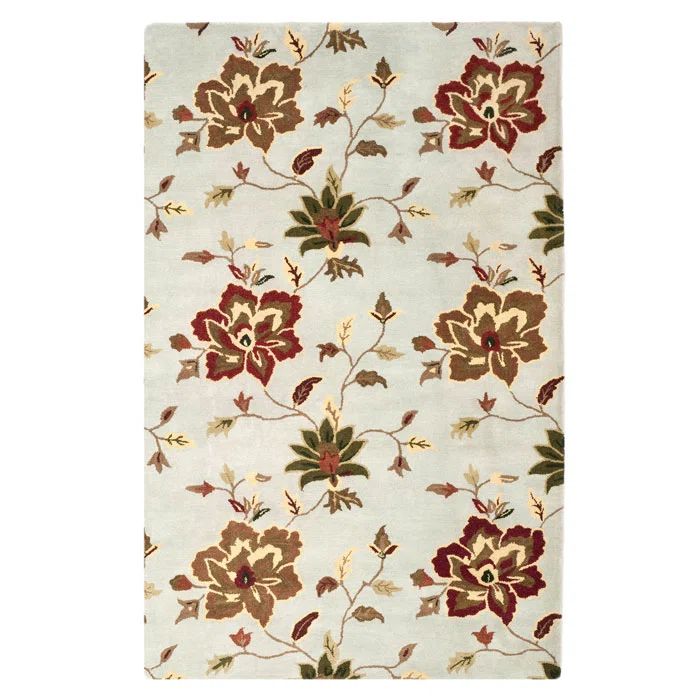 Handmade Light Blue Floral Wool 5' x 8' Area Rug