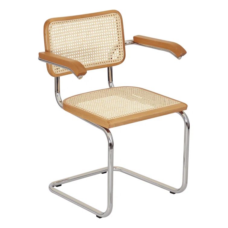 Honey Oak and Natural Cane Metal Accent Chair