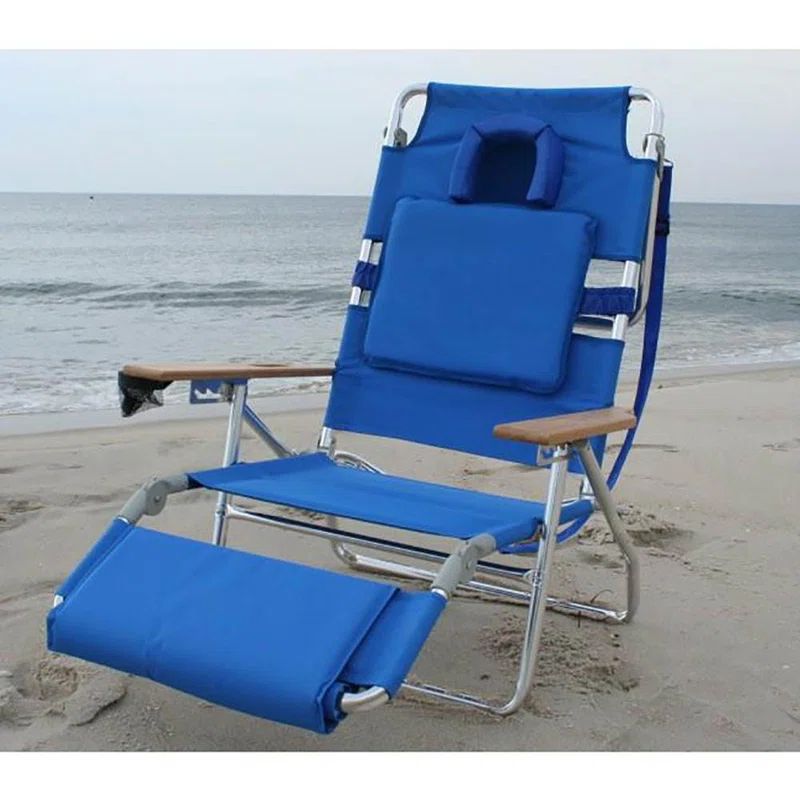 Blue Adjustable Aluminum Outdoor Reclining Beach Chair with Footrest