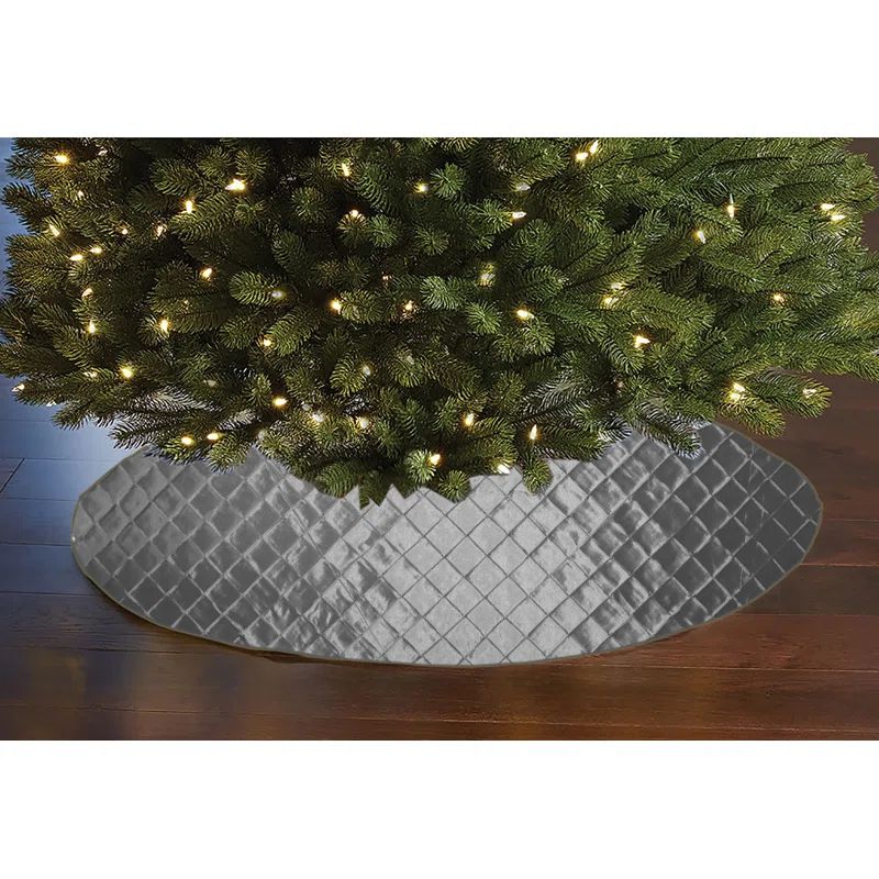 Silver Brocade Holiday Tree Skirt with Shiny Stars, 56" Round