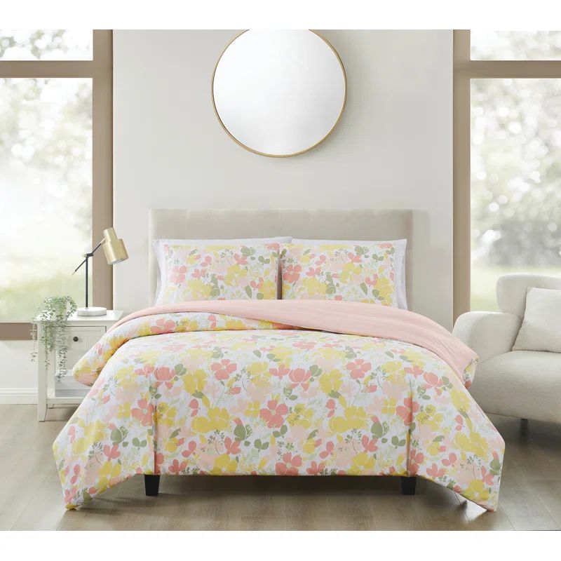 King Floral Multicolor Microfiber Duvet Cover Set with Shams