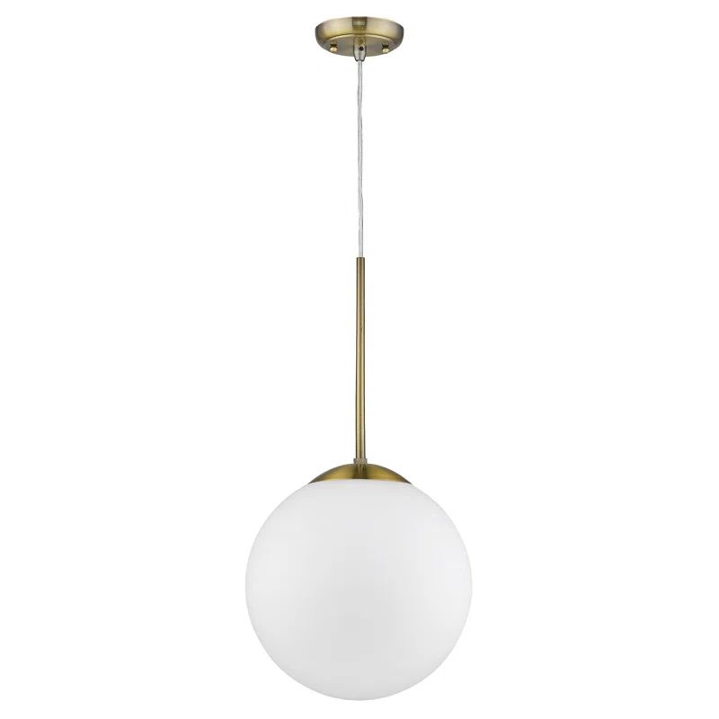 Heritage Brass and White Glass Globe Pendant Light - 14.25" H