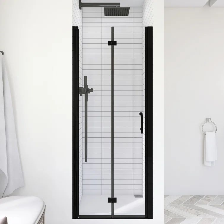 Matte Black Semi-Frameless Hinged Shower Door with Clear Glass