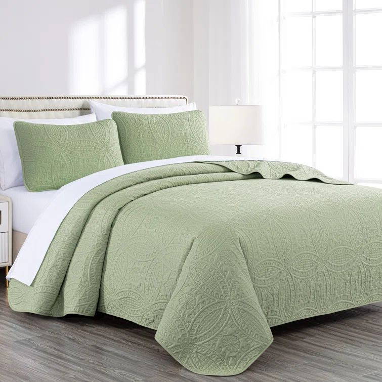 Sage Green King Microfiber Reversible Bedspread Set