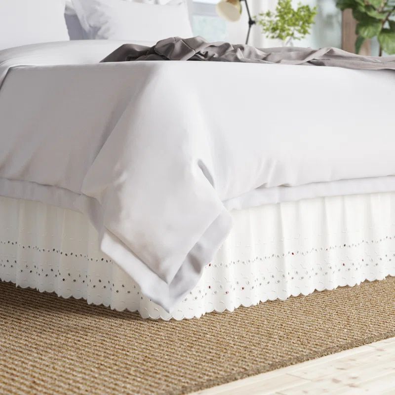 White Cotton Eyelet Ruffled Bed Skirt, Queen Size