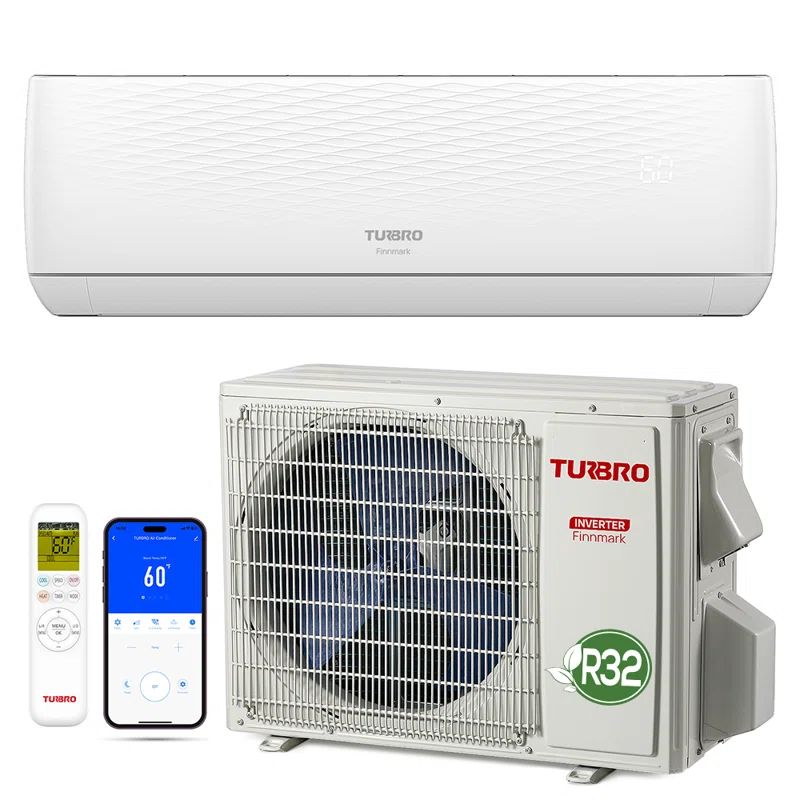 TURBRO 12,000 BTU White Ductless Mini Split AC with Heat Pump and WiFi