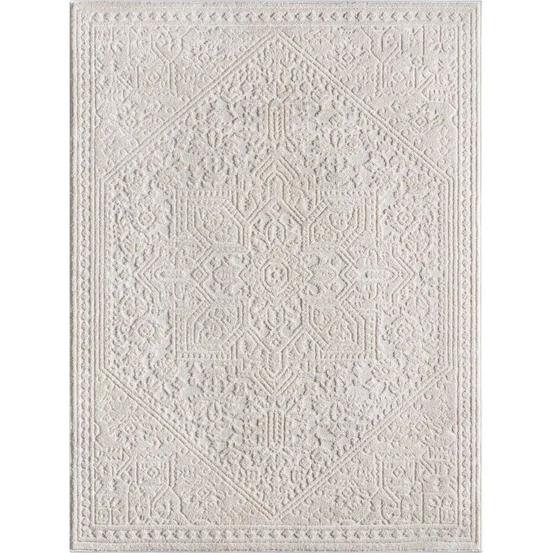 Ivory Synthetic Medallion Rectangular Rug, 2' x 3'