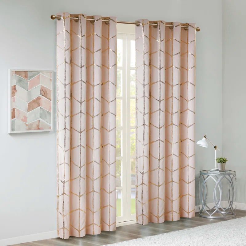 Blush and Gold Ground Length Blackout Cotton Polyester Window Panel