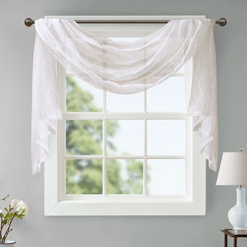 White Diamond Sheer Embroidered Ground Length Window Scarf