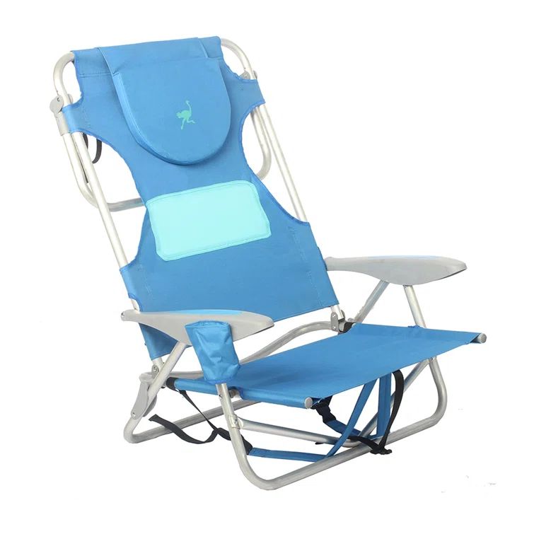 Blue Adjustable Folding Beach Chaise Lounger with Cushions