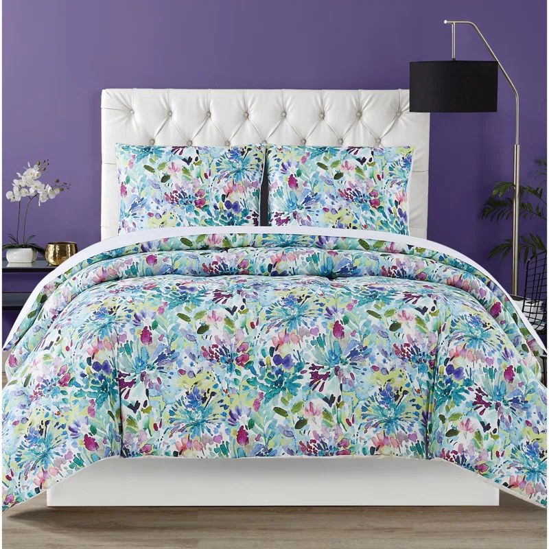King Blue Cotton Reversible Floral Comforter Set