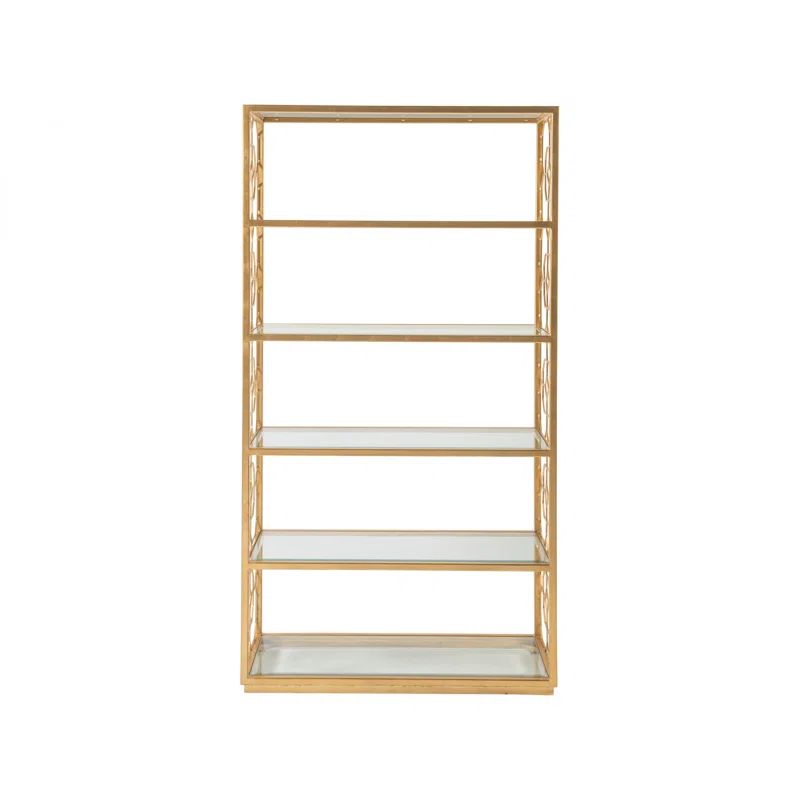 Gold Leaf Honeycomb Iron Etagere with Glass Shelves
