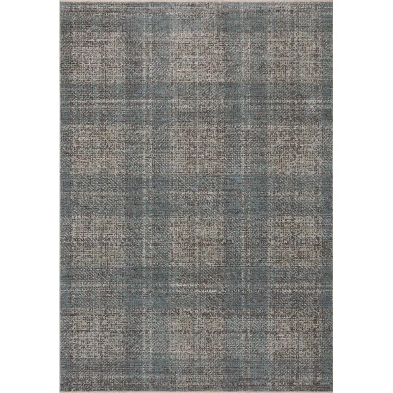 Denim and Charcoal Flat Woven Wool Synthetic Area Rug 3'-6" x 5'-6"