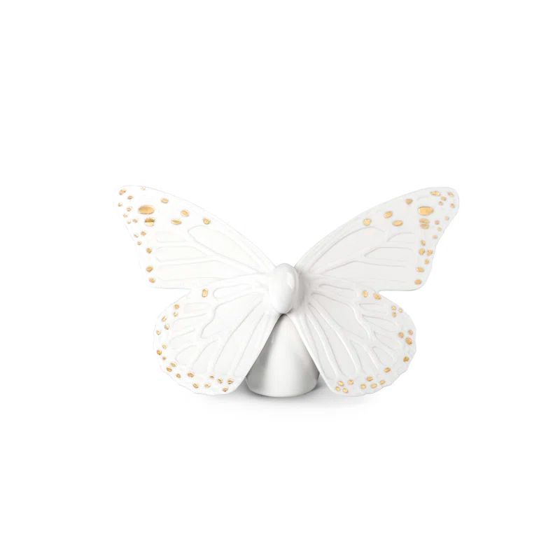 Glossy White and Gold Porcelain Butterfly Figurine