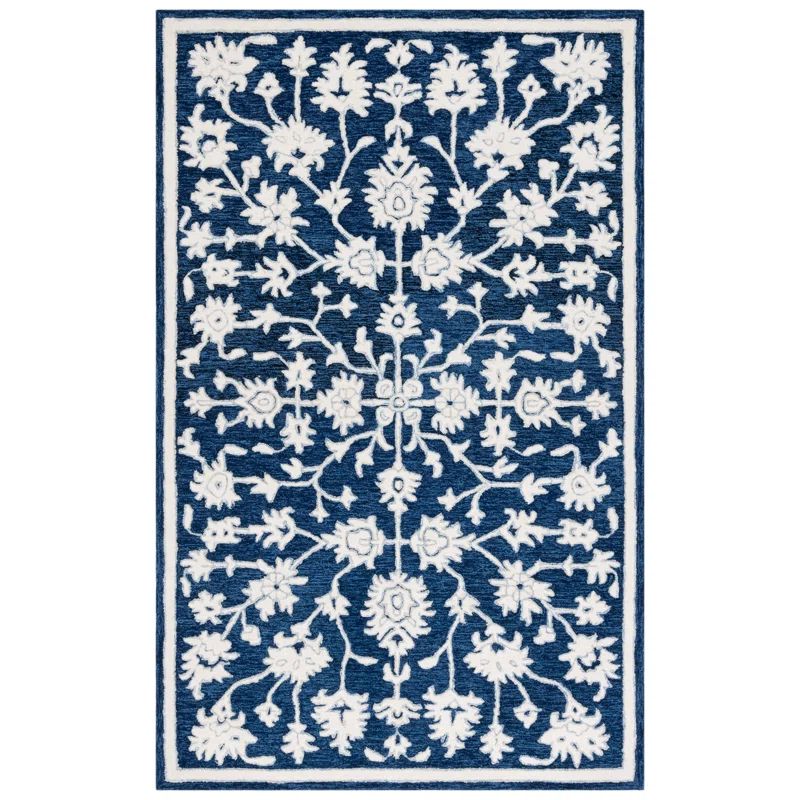 Navy and Ivory Handmade Tufted Wool Area Rug 6' x 9'