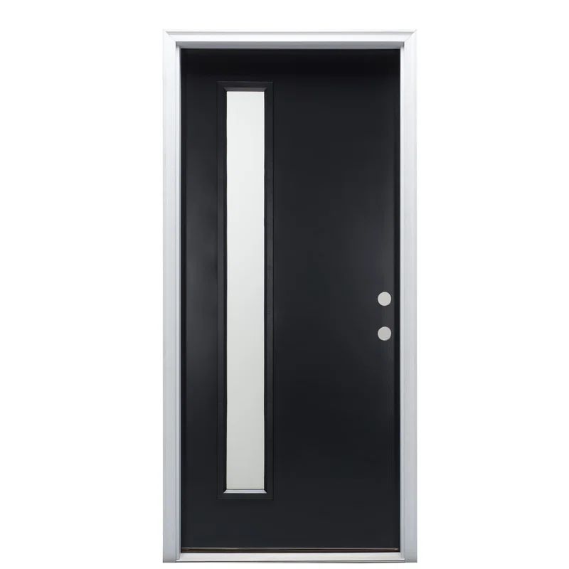 Black Painted Exterior Single Fiberglass Door with Frosted Glass