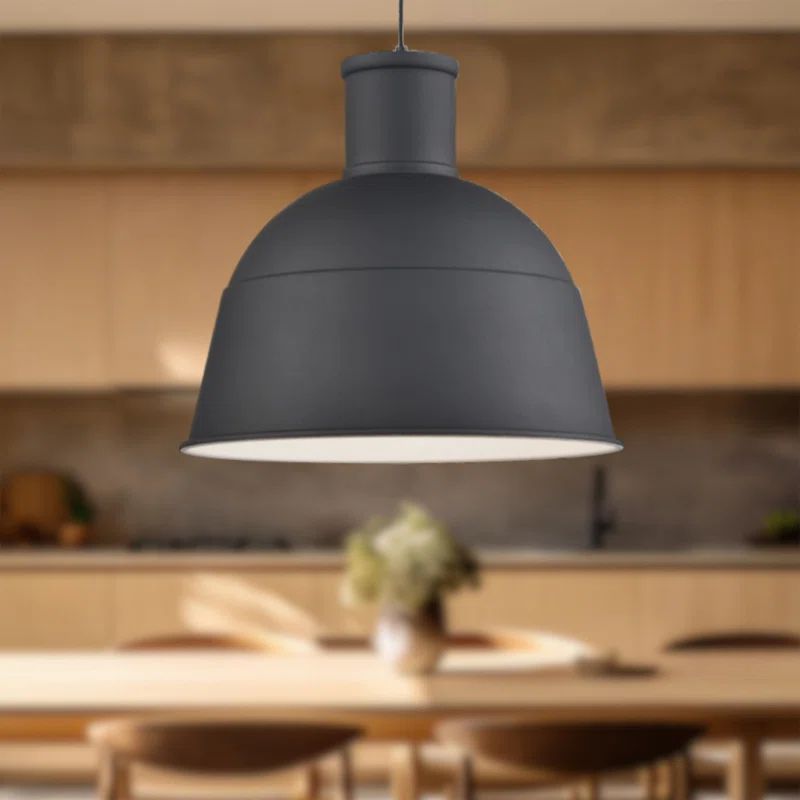 Black Aluminum Dome Pendant Light with Matte White Interior