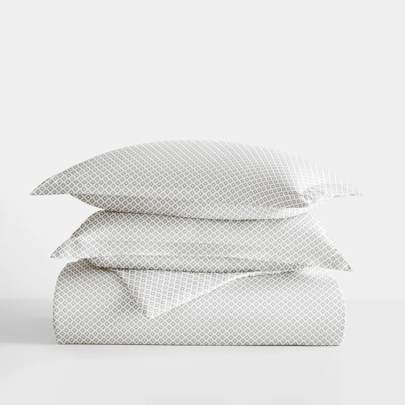 Gray and White Geometric Microfiber Full/Queen Duvet Cover Set