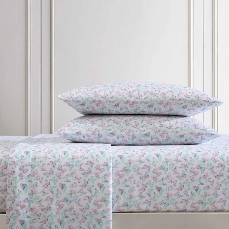 Twin Butterfly Print Satin Microfiber Bedding Set