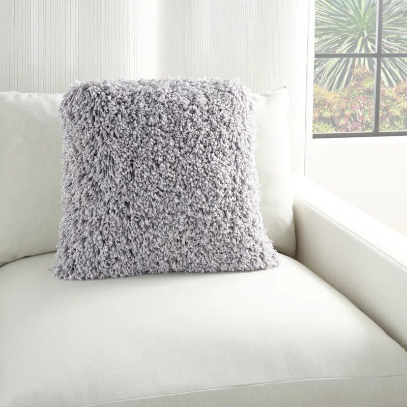 Kathy Ireland Grey Polyester Curly Shag 20" Square Throw Pillow Set