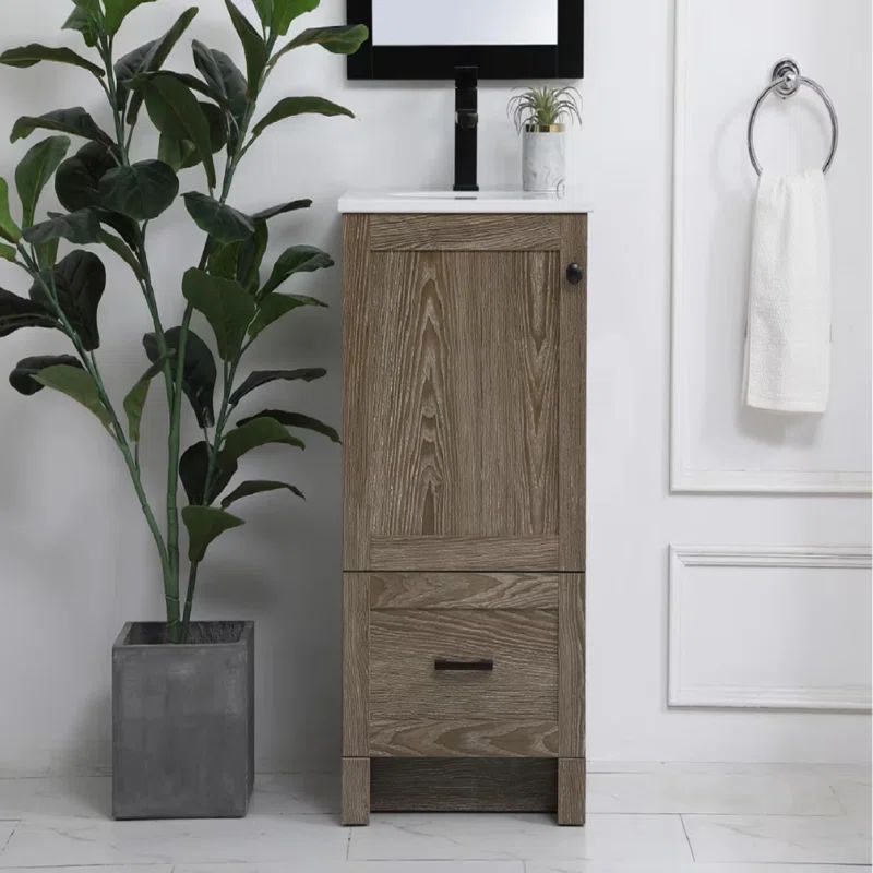Weathered Oak 18" Single Bathroom Vanity with Porcelain Sink
