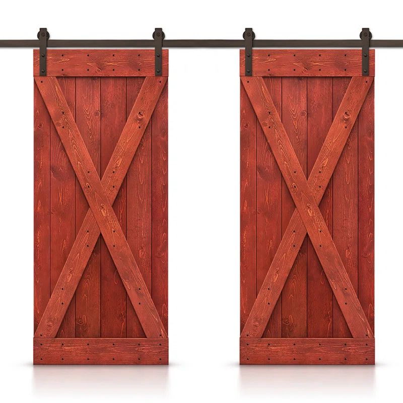 Classic Gray Solid Pine Wood Double Sliding Barn Door Kit