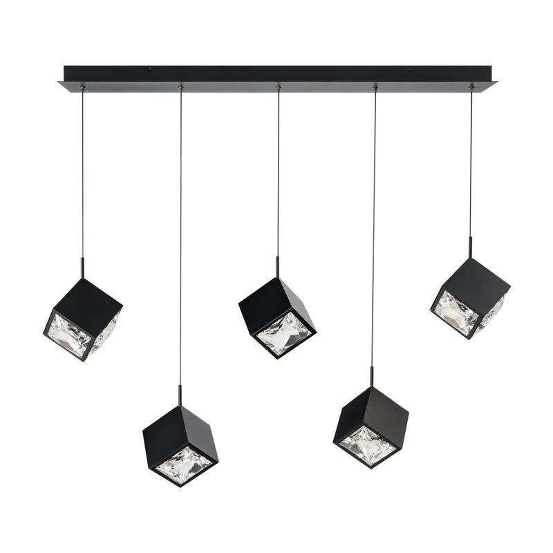 Black Crystal LED 5-Light Indoor/Outdoor Linear Pendant