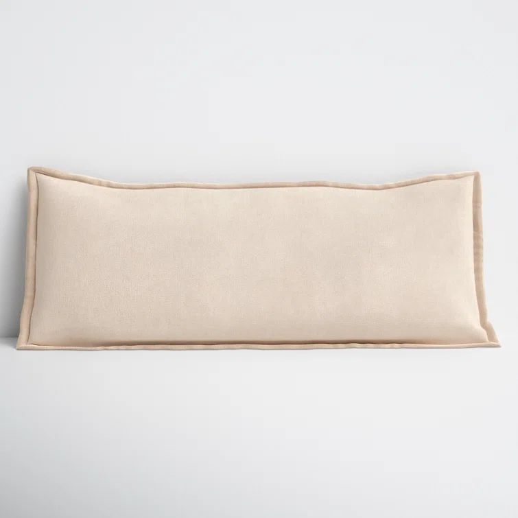 Light Beige Cotton Lumbar Throw Pillow with Flanged Sides