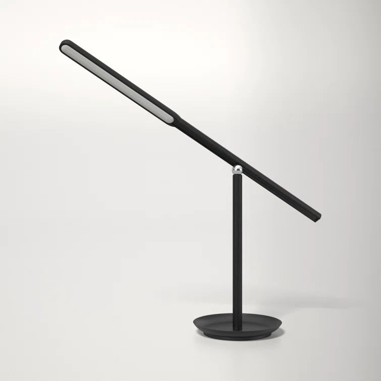 Dris Adjustable Black LED Desk Lamp with Solid Wood Shade